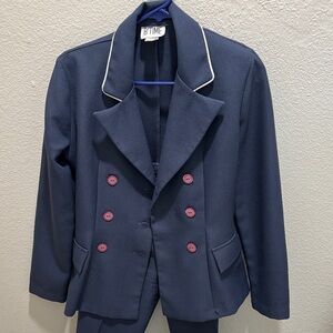 Vintage Suit B'TIME Navy Pantsuit with Pink Buttons